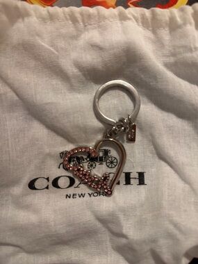 Coach Pink Crystal Heart Keyring Charm with Silver Hardware